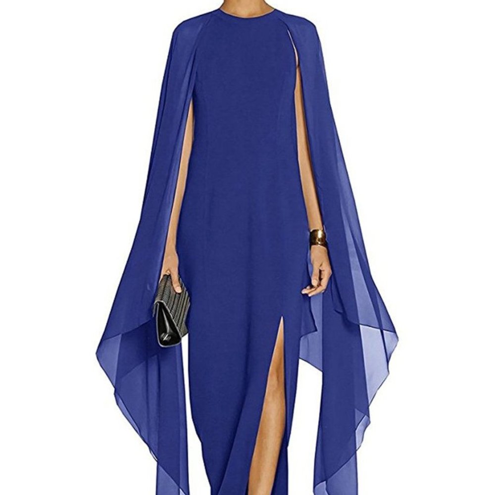 New Long Batwing Sleeve Maxi Chiffon Party Dress Formal Evening Gowns Side Split